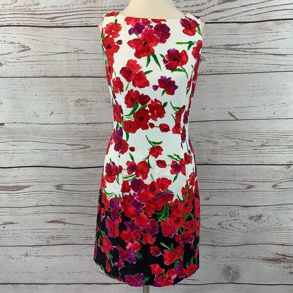 Chaps floral poppy red black white sheath dress - Picture 1 of 7